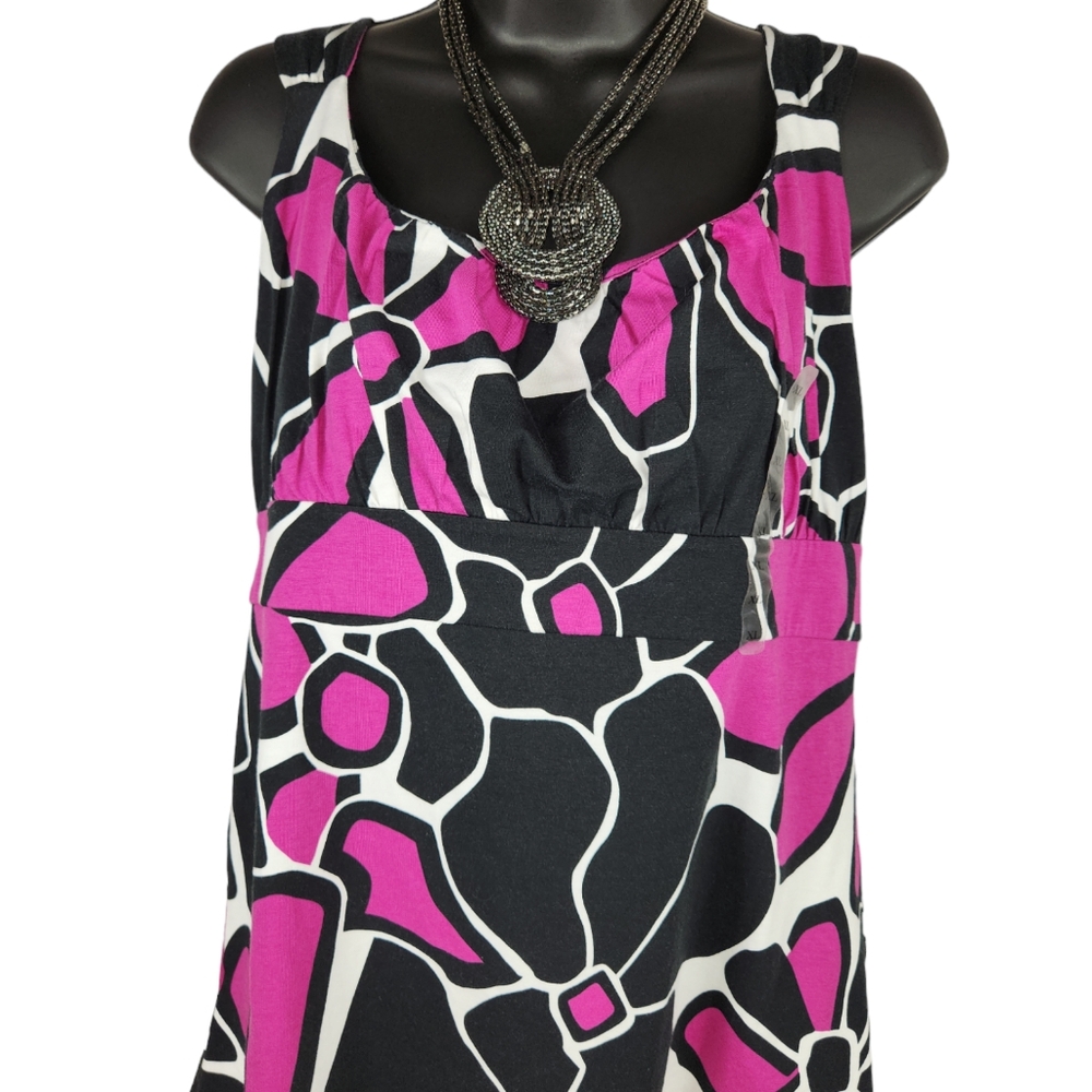 NWT, Ann Taylor, Black, White, and fushia sleeveless top, Sz XL - Picture 2 of 2